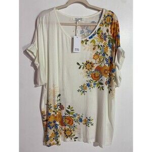 Rose & Olive Top 1X Floral Cream Boho Modest Cottagecore Dainty Feminine Office